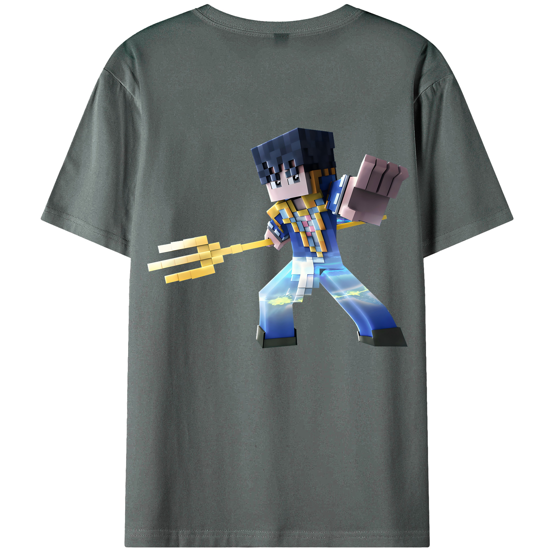 （画像用） マインクラフト ブロックの世界 Minecraft MC Block world 綿100％ メンズ半袖Tシャツ（バックプリント） 通気性